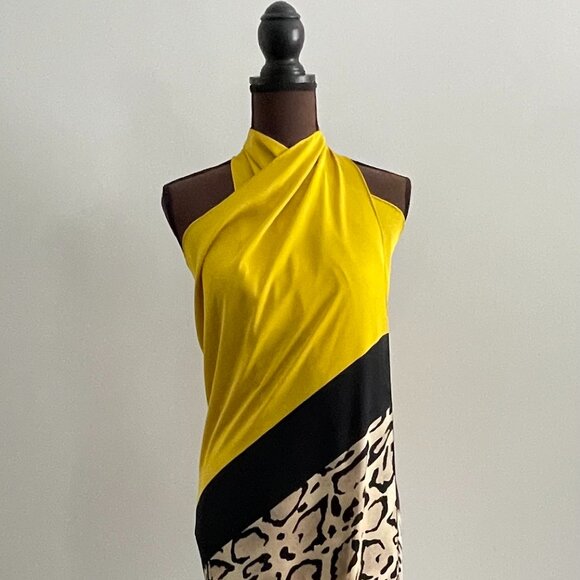 New Gucci Oversize Shawl Leopard Print Silk Yellow Wrap Scarf - Picture 3 of 16